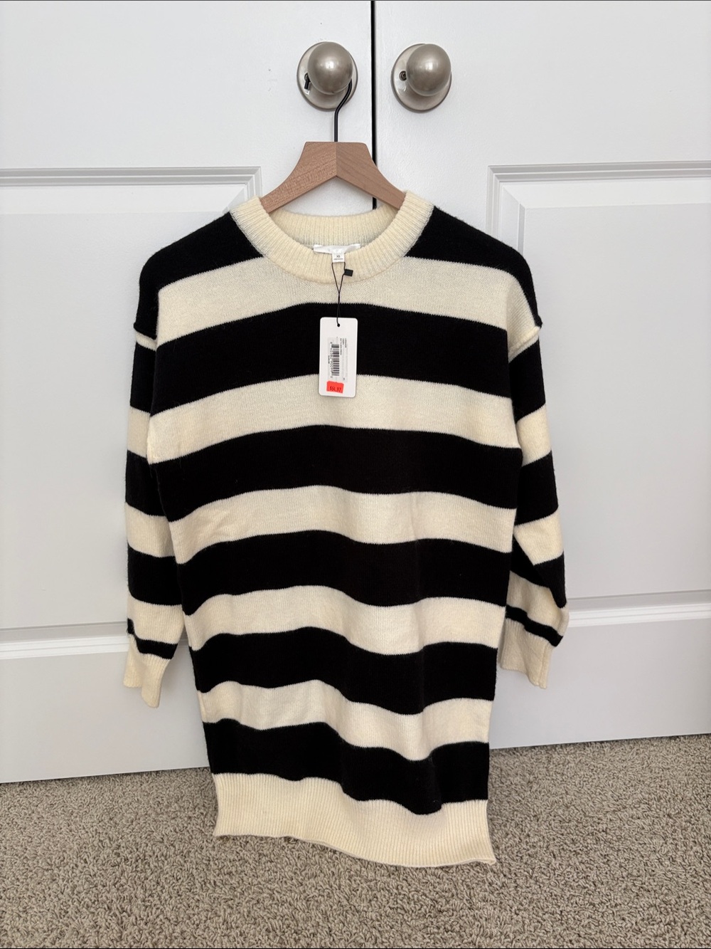 Line and Dot Women’s Black & Cream Striped Crewneck Sweater Dress